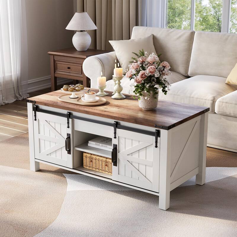 Farmhouse lift-top Coffee Table, Hidden Storage, Rustic Center Table