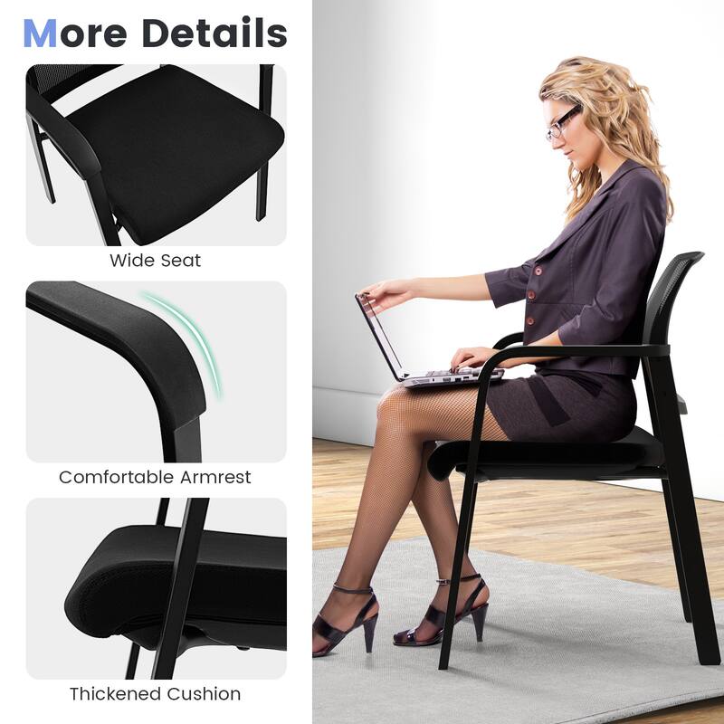 Gymax 6-Pack Office Conference Chair Set Mesh Guest Reception Stack