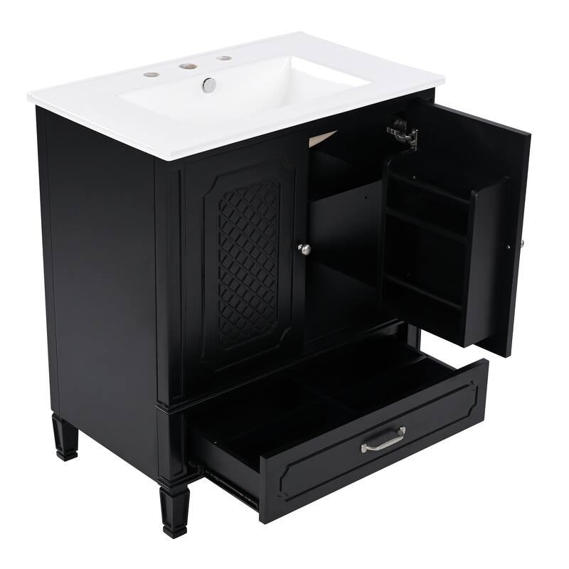 Bathroom Vanity with Ceramic Sink, Bathroom Cabinet with Door Shelf and Soft-Closing Doors, Vanity Set with Adjustable Shelf