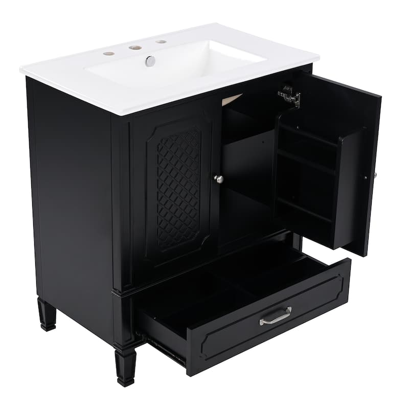 Free Standing Wall Cabinet, 30" Bathroom Vanities with Ceramic Sink, Drawers and Storage Soft-closing Door Shelf