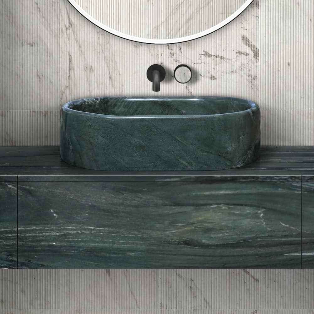 Roomfitters Marble Bathroom Vessel Sink, Natural Stone Countertop Wash Basin, Polished Oval Vanity Sink