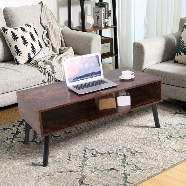 Shop Mid-Century Rectangular Coffee Table With Storage For Living Room