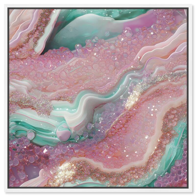 Pink and Mint Crystal III Canvas by Art Remedy - White - 16" x 16"