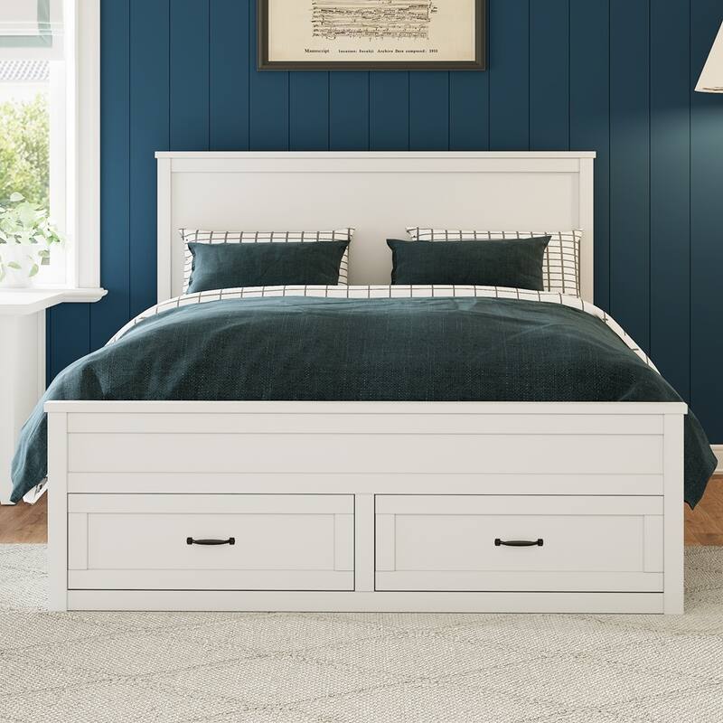 Sophisticated Queen Size Wood Storage Bed for Ultimate Comfort and Organization - White
