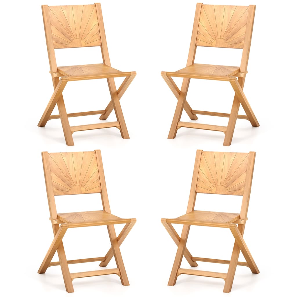 Gymax 4 PCS Folding Patio Chairs w/ Inclined Backrest Teak Wood