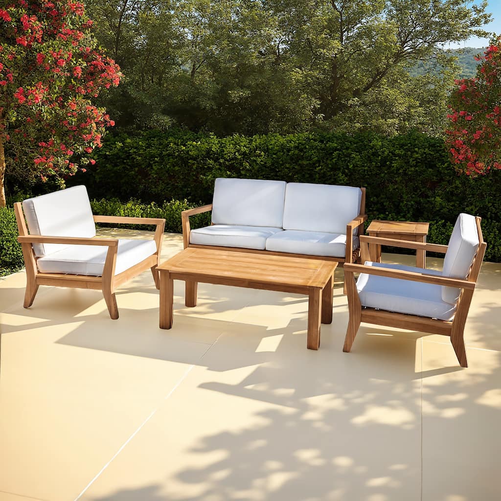 Linon Clermont Outdoor Solid Teak Wood 5 Piece Patio Conversation Set