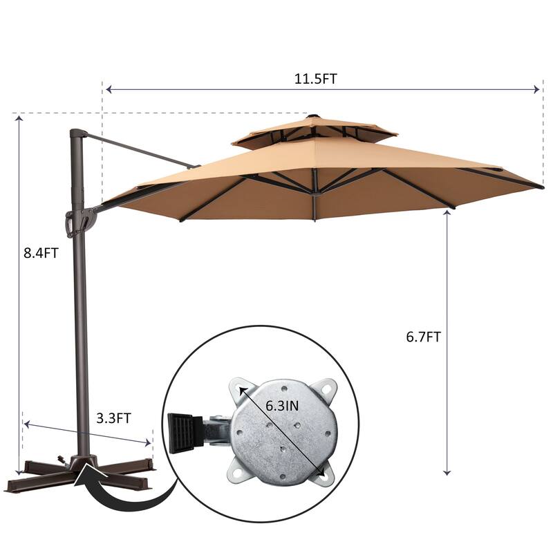 Pellebant 11.5FT Outdoor Round Cantilever Umbrella With Double Top
