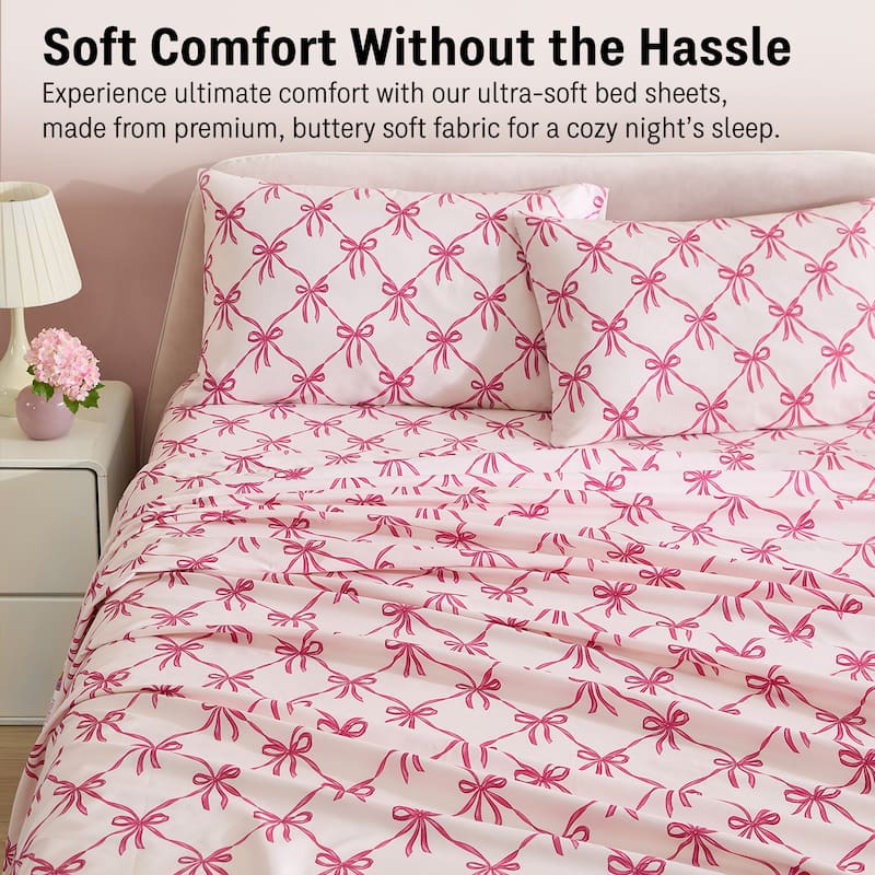 HLC.ME Printed Kids Bed Sheets - Patterned Bed Sheet Set - Wrinkle Resistant & Ultra Soft - For Mattresses up to 15 Inches Deep