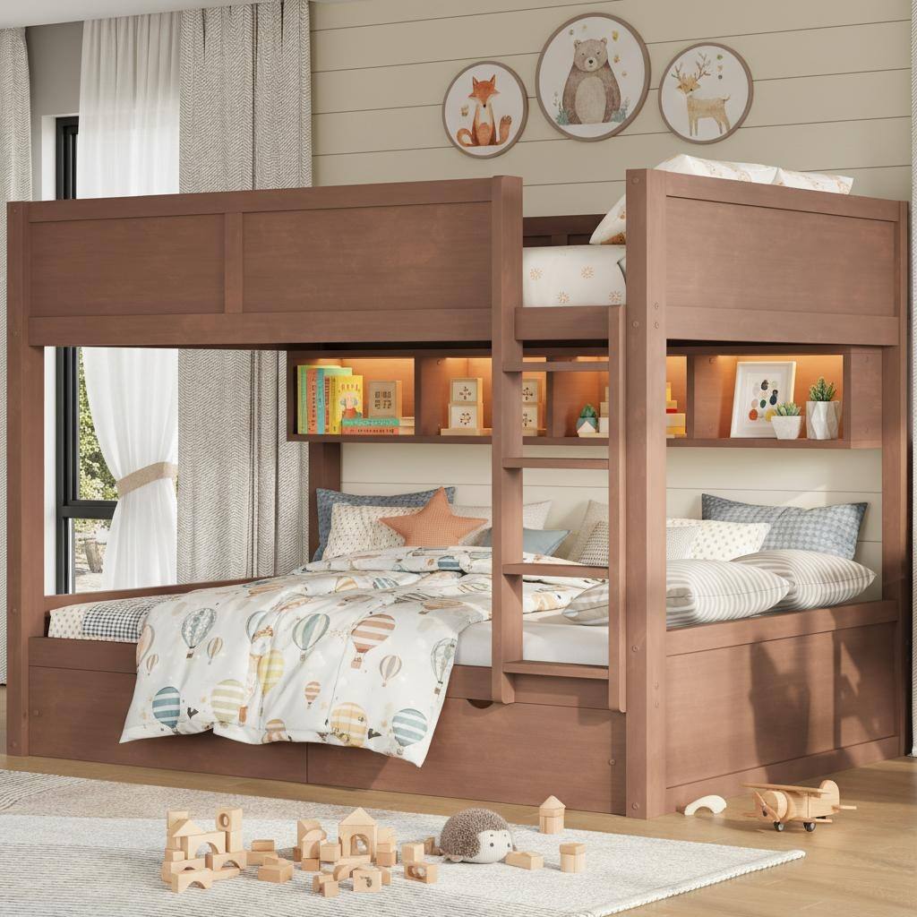 Full XL over Full XL Smart Storage Bunk Bed with LED Light by Harper&Bright Designs