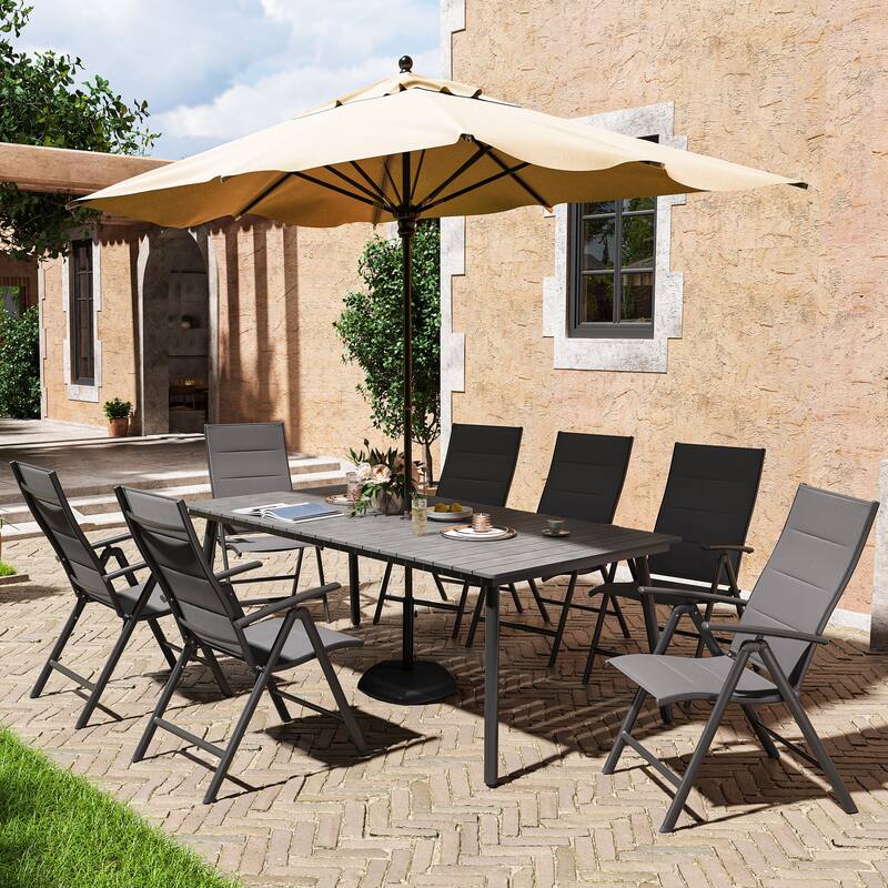VredHom Outdoor Patio Dining Set Folding Chairs and Dining Table - Set of 9