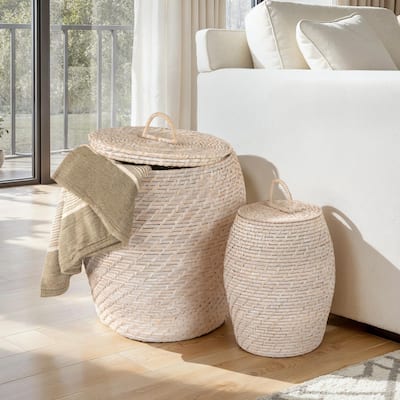 Hand-Woven Rattan Wicker Storage Baskets with Lids, Set of 2