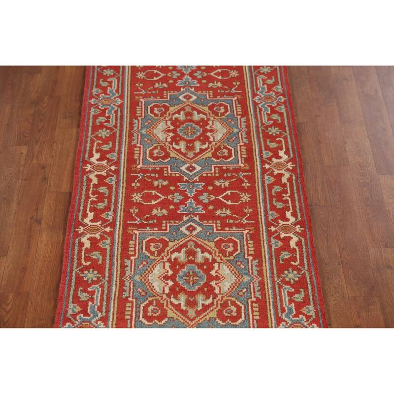 Traditional Heriz Serapi Style Runner Rug Hand-Knotted Wool Carpet - 2'6" x 11'5"