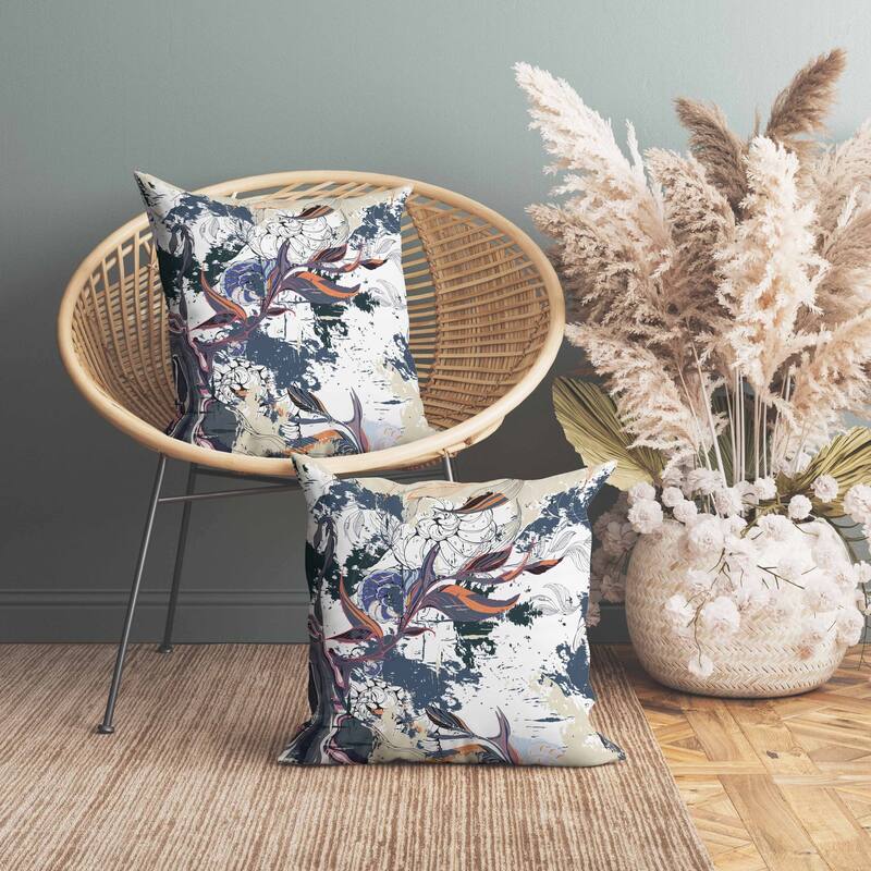 Leaf Lurker Indoor/Outdoor Reversible Throw Pillow White and Gray