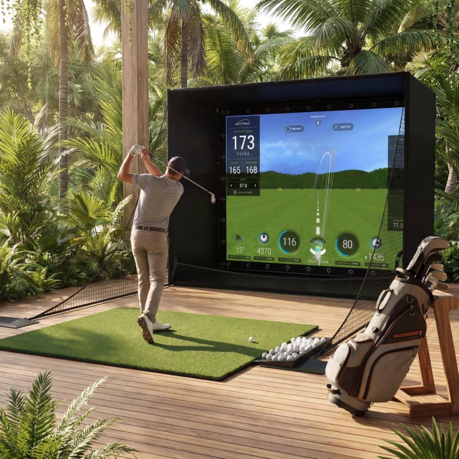 11x8FT Golf Simulator Enclosure, 4K Impact Screen with Frame & Side Nets for Garage Use