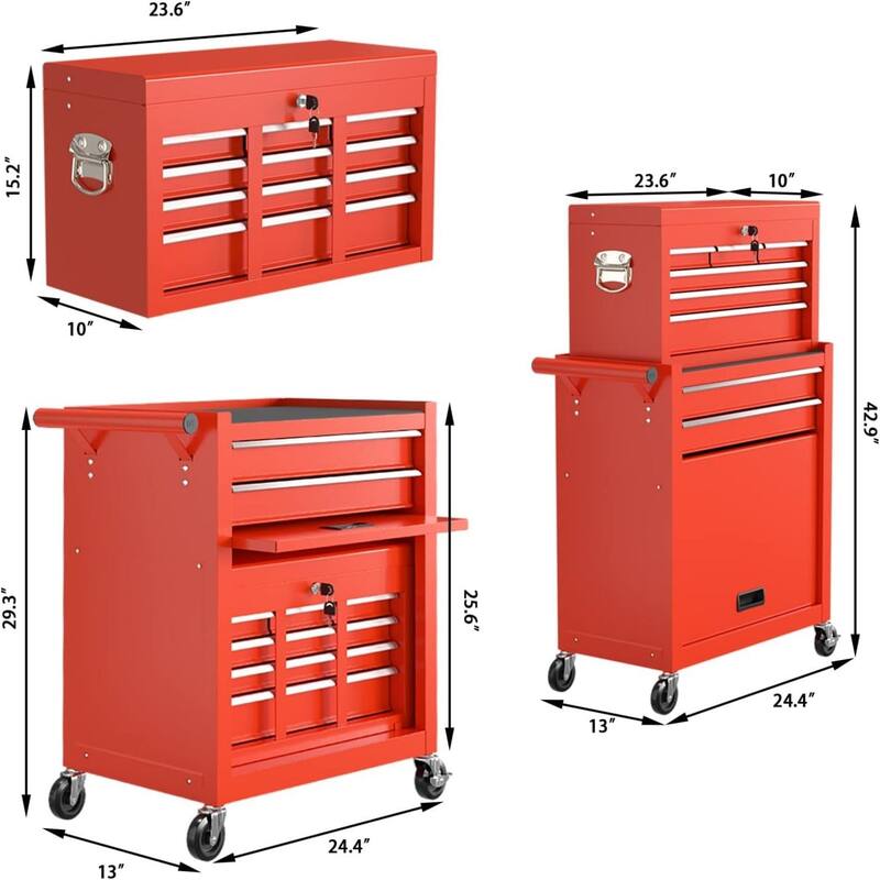 8-Drawer High Capacity Rolling Tool Chest, Removable Cabinet Storage Tool Box with Wheels and Drawers