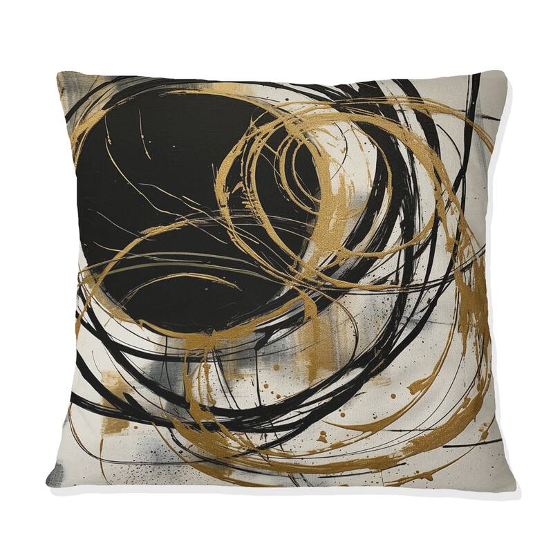 Designart "Black And Gold The Art Of Chaos V" Abstract Painting Printed Throw Pillow