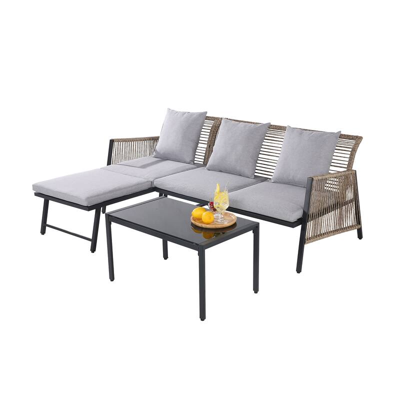 Patio Furniture Set - Outdoor Sectional Sofa All Weather Wicker Rattan Conversation Set with Soft Cushions