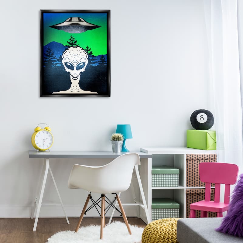 Stupell Alien and UFO Scene Framed Floater Canvas Wall Art Design By Kim Allen
