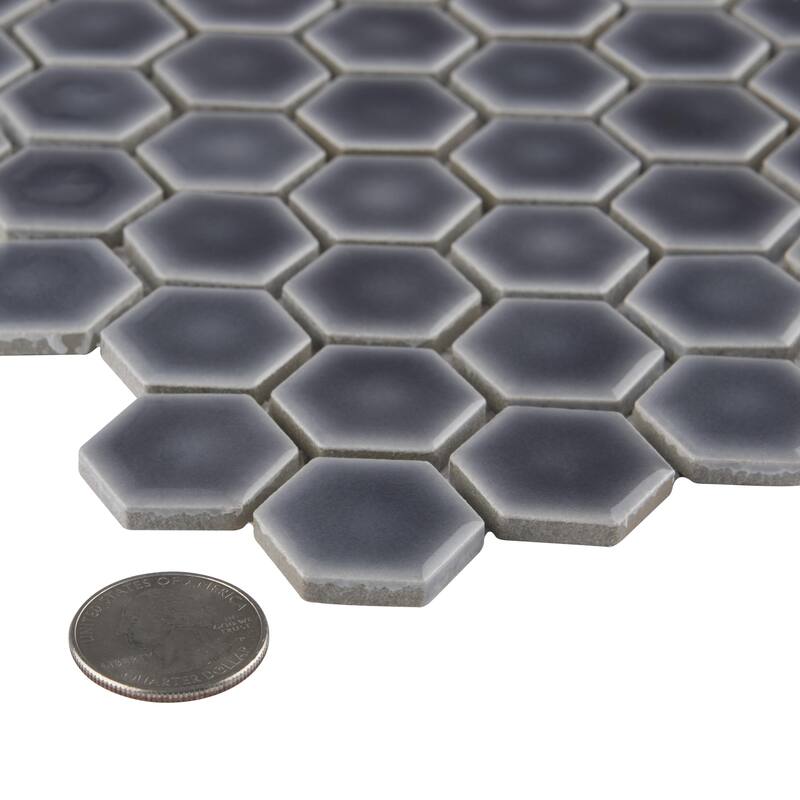 Merola Tile Hudson 1" Hex Imperial Grey 11-7/8" x 13-1/4" Porcelain Mosaic Floor and Wall Tile