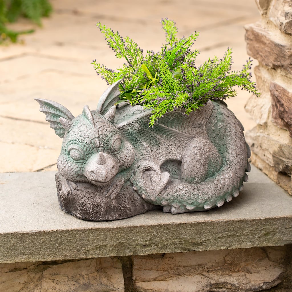 15 in. Sleeping Baby Dragon Planter