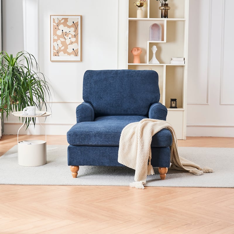 Modern Mid-Century Blue Foam Chaise Lounger Sofa