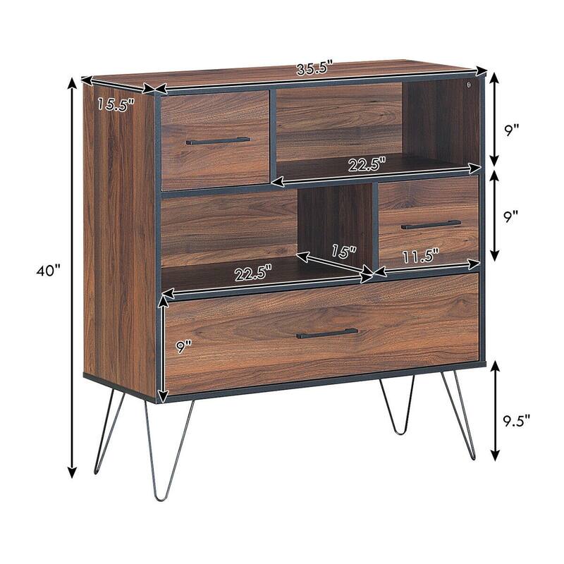 Multipurpose Sideboard Storage Cabinet with Metal Leg & Drawers - 35.5" x 15.5" x 40" (L x W x H)