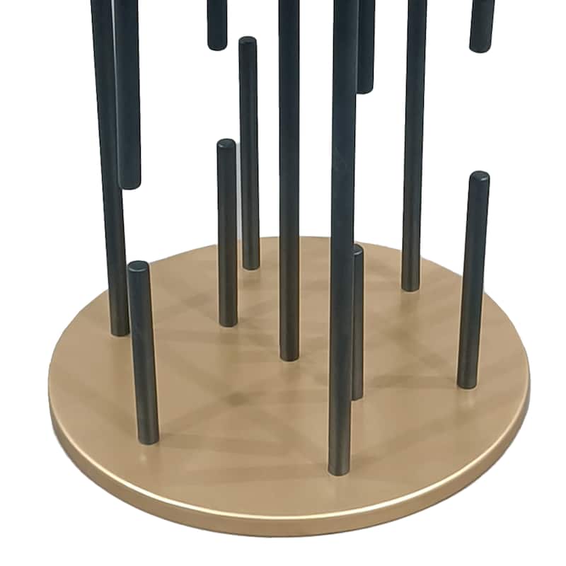 Neci 20 Inch Side End Table, Round Matte Black Tray Top, Modern Rod Supports with Brass Base