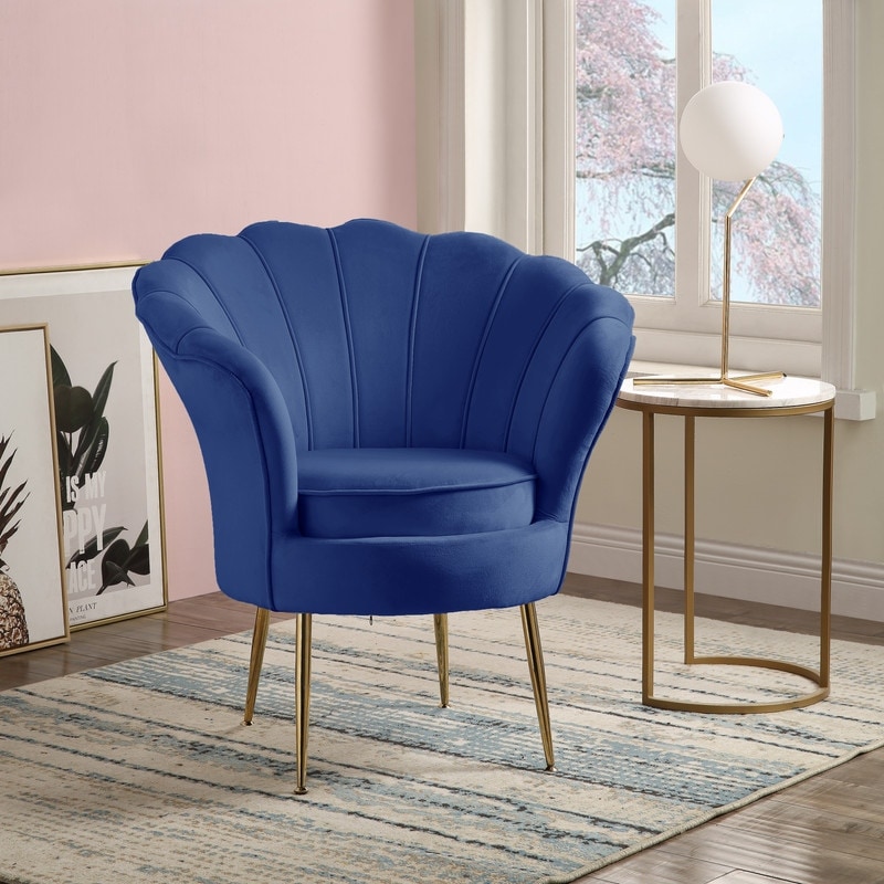 Modern Velvet Scalloped Back Accent Chair with Metal Legs Upholstered Guest Chair Lounge Barrel Chair for Small Space