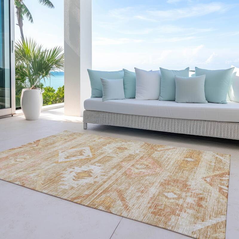 Machine Washable Indoor/ Outdoor Chantille Boho Tribal Rug - Copper - 8' x 10'