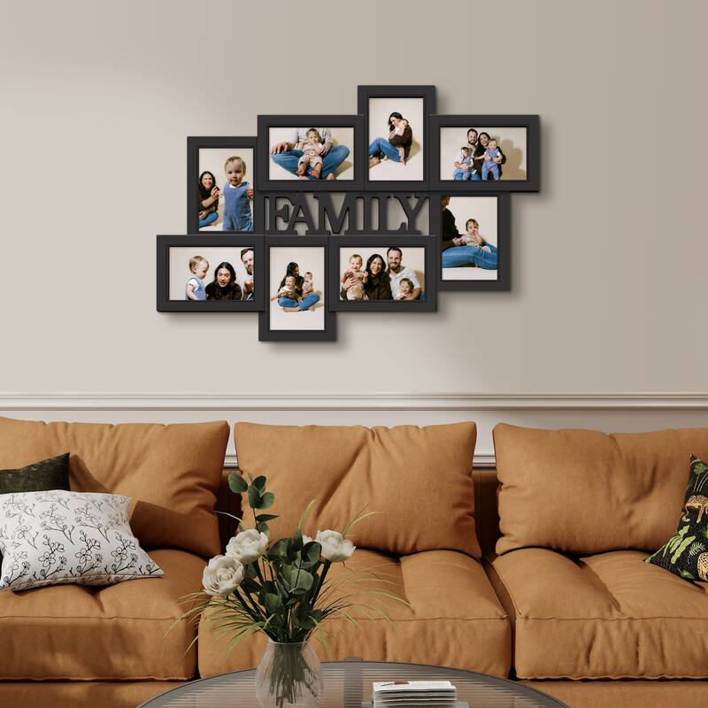 Holaura Family 8 Opening Family Picture Frames Collage Wall Decor for 4x6 Pictures Blacke