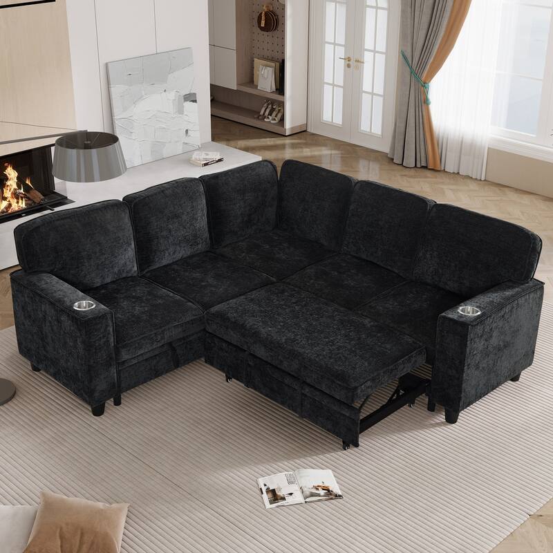 L-Shaped 5-Seat Sleeper Sofa with Storage, USB Charging, Charcoal Grey, 81"x81"x33", 254 lbs