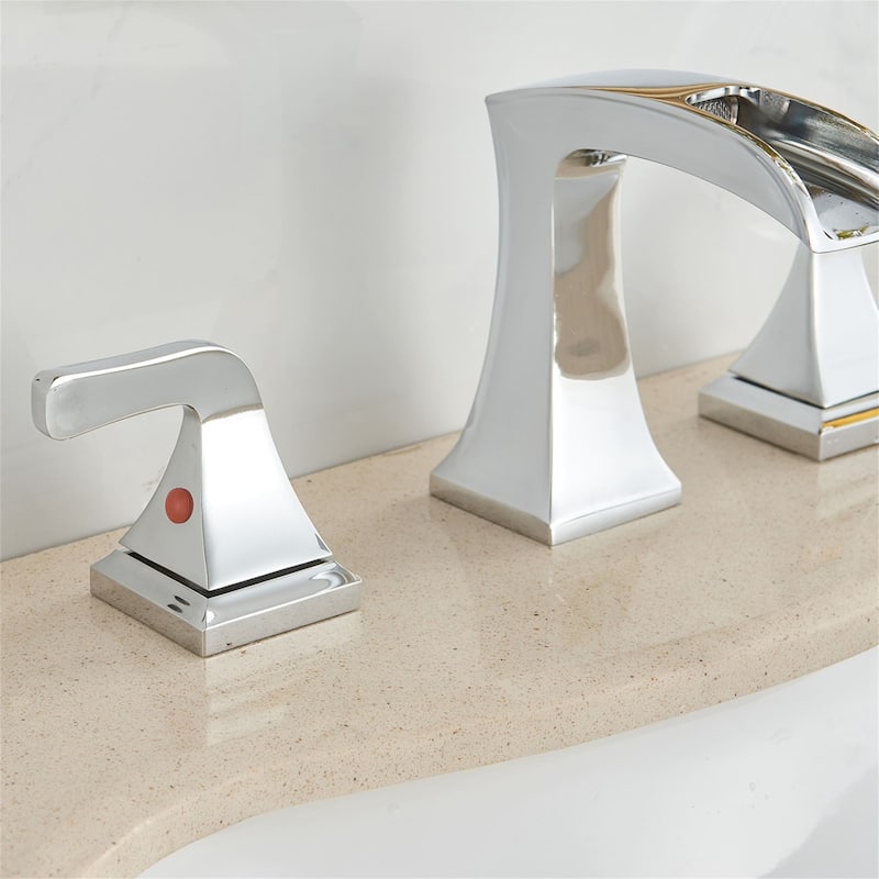 Waterfall Widespread Bathroom Faucet Wtih Drain Assemble 2 Handle Bathroom Sink Faucets 3 Holes Modern Lavatory Vanity Basin Tap
