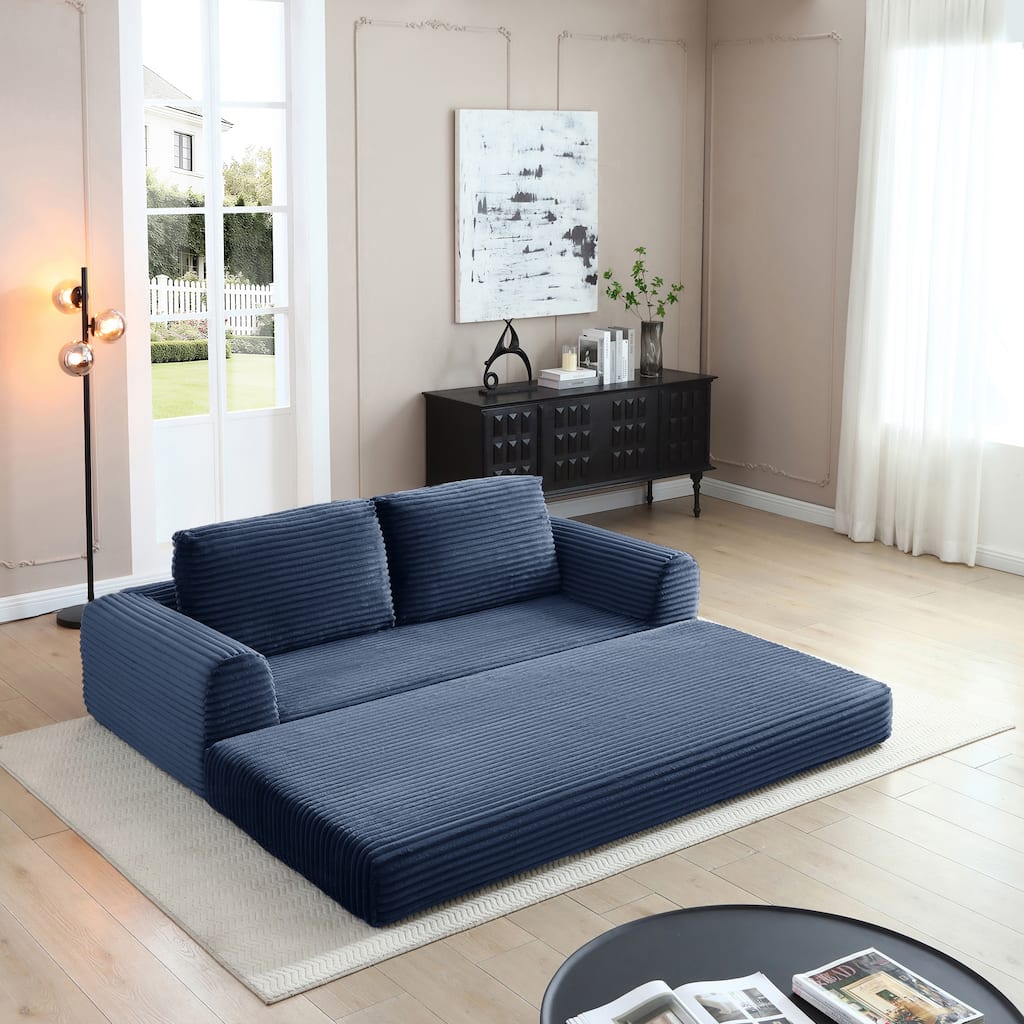 Minimalist Sofa Bed Blue Sleeper Sofa Couch with 2 Pillows, 3-Seater Sofa Couch with Armrests for Living Room