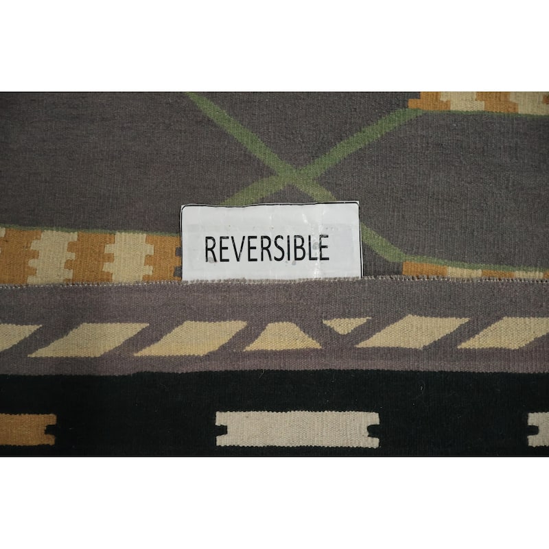 Hand Woven Oriental 100% Wool Carpet Southwestern Modern Greys & Charcoal Kilim Area Rug - 14' 10'' X 11' 5''