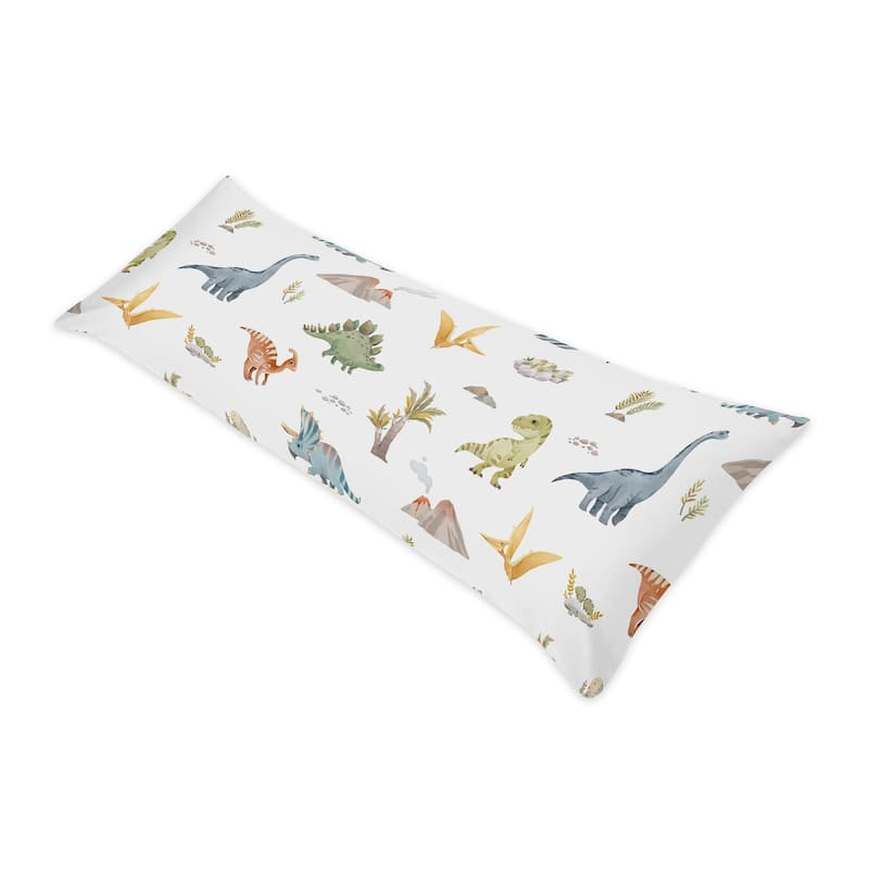 Sweet Jojo Designs Watercolor Dinosaur Dino Boy Body Pillow Cover Case 54x20 (Pillow Not Included) -Blue, Green Modern Dinosaurs