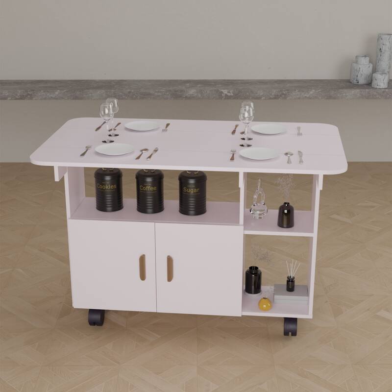 Modern Folding Drop Leaf Dining Table with Wheels, Drawer for Small Spaces