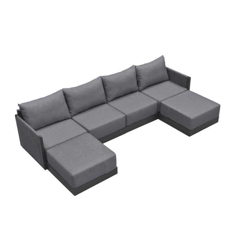 PURPLE LEAF Santorini 4-10 Piece Grey Patio Sectional Sofa Set with Ottoman Cushions Poolside Garden Outdoor Conversation Sets - 6-Piece