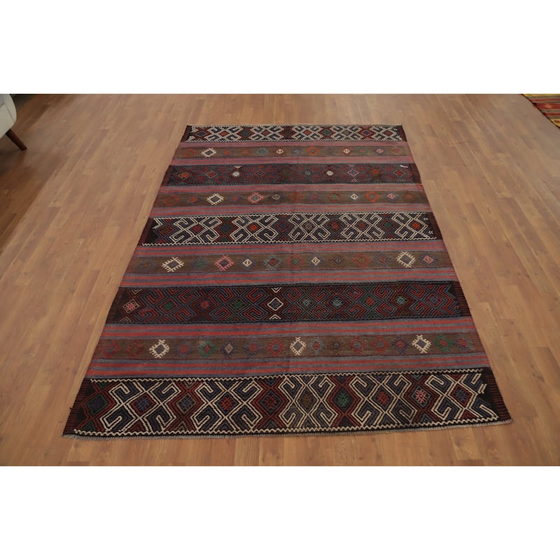 Hand Woven Oriental 100% Wool Carpet Southwestern Tribal Multi-Colored Kilim Area Rug - 7' 7'' X 5' 3''