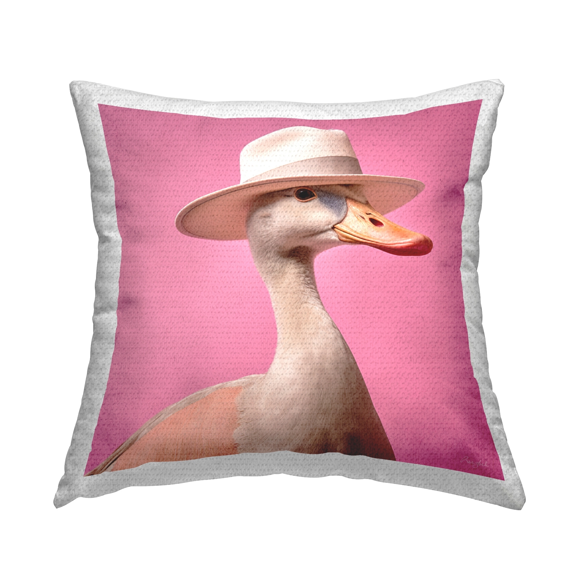 Stupell Duck with Hat on Pink Printed Outdoor Throw Pillow Design by Roozbeh