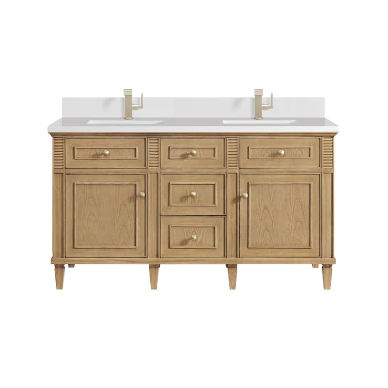 James Martin Vanities Lorelai 60" Double Vanity, Light Natural Oak - White Zeus - Single Hole
