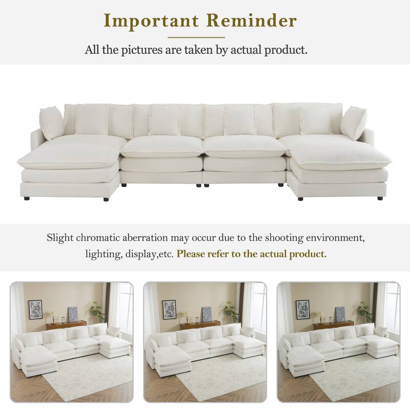 Modern Sofa Modular Sofa Couch Upholstered Corduroy L-Shape Sectional Sofa with Side Storage Pockets for Living Room