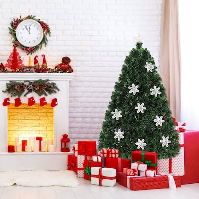 Gymax 6' Pre-Lit Multi-Color Lights Fiber Optic Artificial Christmas