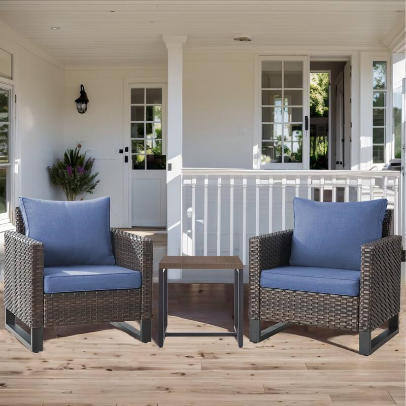 3PCS Patio PE Wicker Chair with Cushion and Table