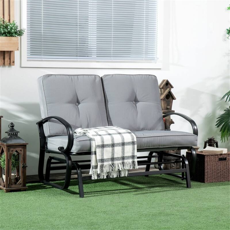 Patio Glider Bench 2-Seater with Cushions and Steel Frame - 47.25" W x 29.5" D x 32.25" H - 47.25" W x 29.5" D x 32.25" H