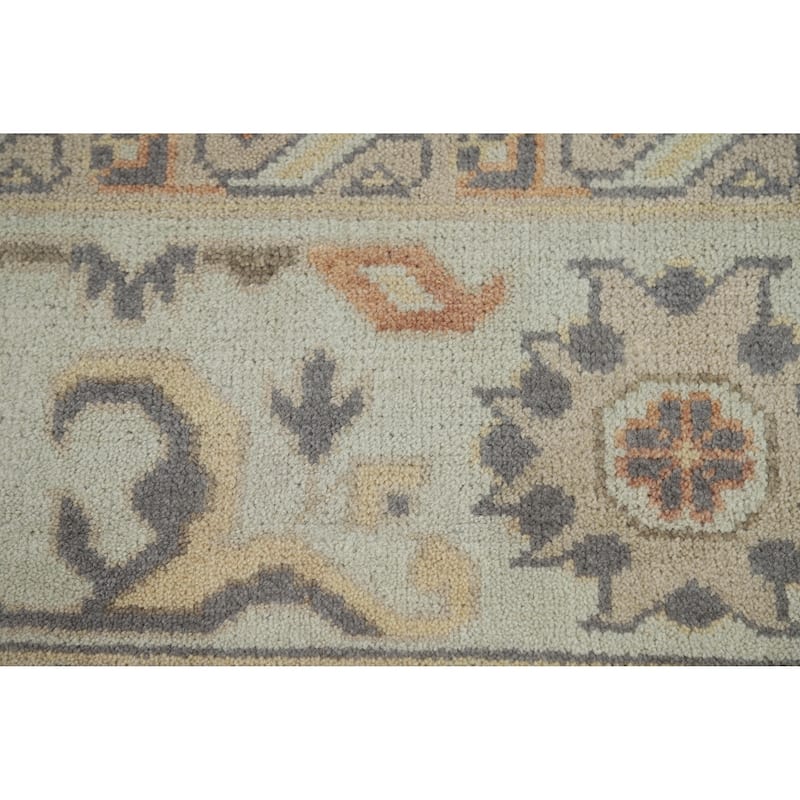 Gray Oushak Area Rug Hand-Knotted Transitional Floral Wool Carpet - 8'9" x 11'8"