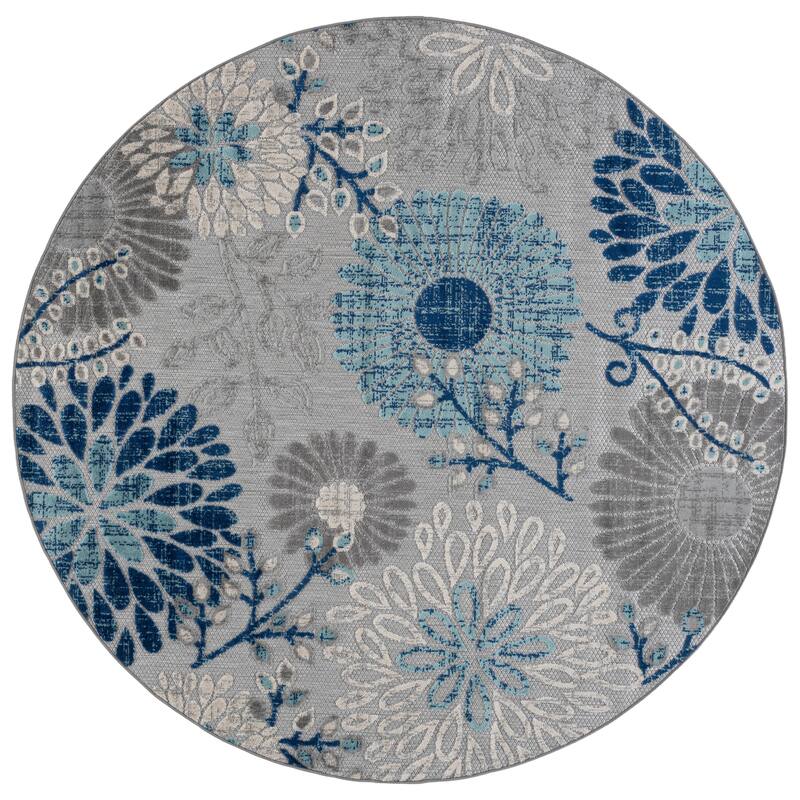 SAFAVIEH Cabana Hillechien Indoor/ Outdoor Waterproof Patio Floral Rug - 11' Round - Grey/Blue