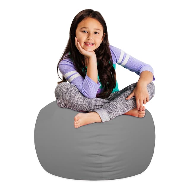 Kids Bean Bag Chair, Big Comfy Chair - Machine Washable Cover - 27 Inch Medium - Solid Gray