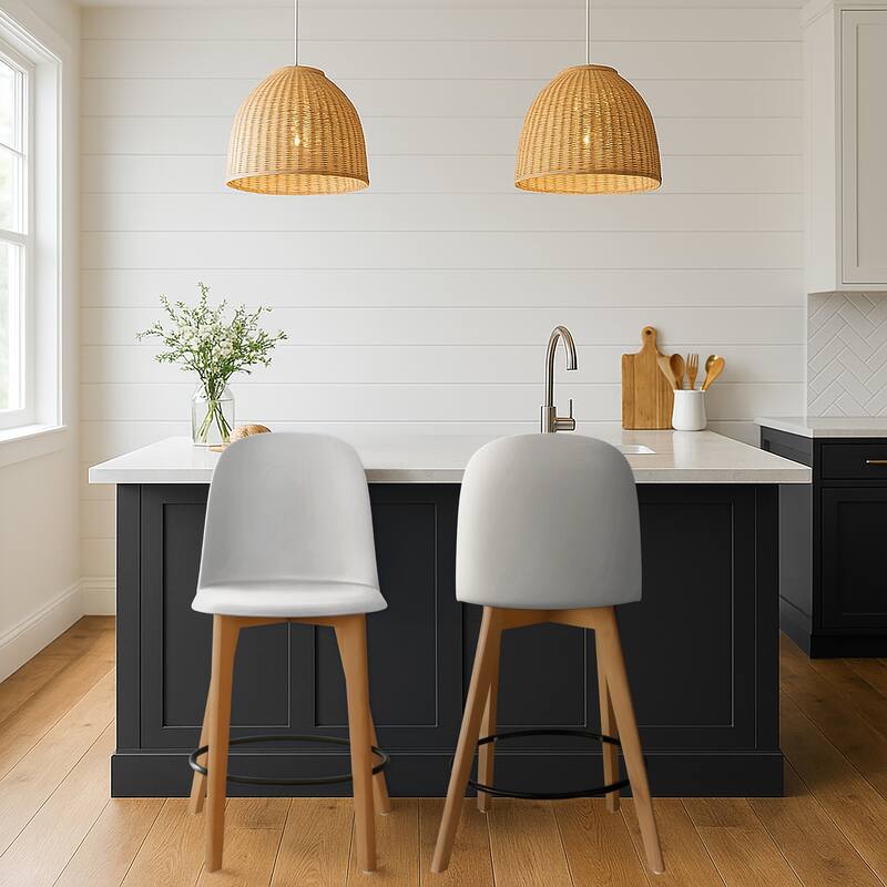 Set of 2 Designer Eiffel Chairs Counter Stools With Backs Side Molded Shell Kitchen Office Dining Dowel Bar Patio