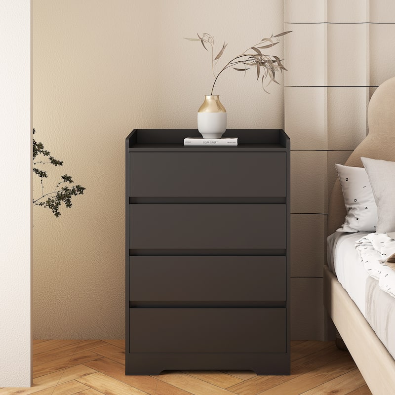 Modern 4-Drawer Dresser – Handle-Free Black Wooden Chest with Waterproof Finish & Sturdy Frame for Bedroom, Office, or Entryway‌