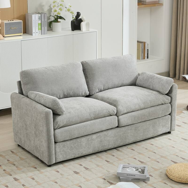Living Room Cloud Plush Upholstered Sofa with Double Cushion - Light Grey - Loveseat
